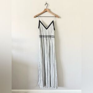 Japna Maxi Dress with Embroidery Detail in Gray and White Stripe Size L